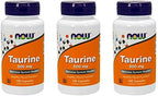 NOW Taurine 500mg, 100 Capsules (Pack of 3)