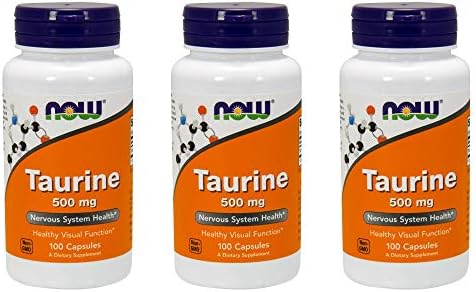 NOW Taurine 500mg, 100 Capsules (Pack of 3)