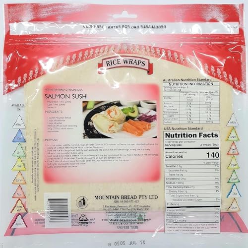 Mountain Bread Rice Wraps 4 Simple Ingredients Paper-Thin Soft Flatbread Reduced Wheat Option 3 Pack (24 Wraps) 70 Calories Per Wrap