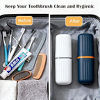 Toothbrush Travel Case, 2-in-1 Dustproof Travel Toothbrush Holder with Mouthwash Cup, Travel Essential Toothpaste and Toothbrush Container for Traveling Camping Business Trip School Bathroom