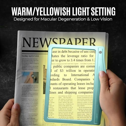 MagniPros 5X Rechargeable Large Ultra Bright LED Page Magnifier with Anti-Glare Lens & 3 Color Light Modes, Relieve Eye Strain- Ideal for Reading Small Print, Low Vision, Seniors