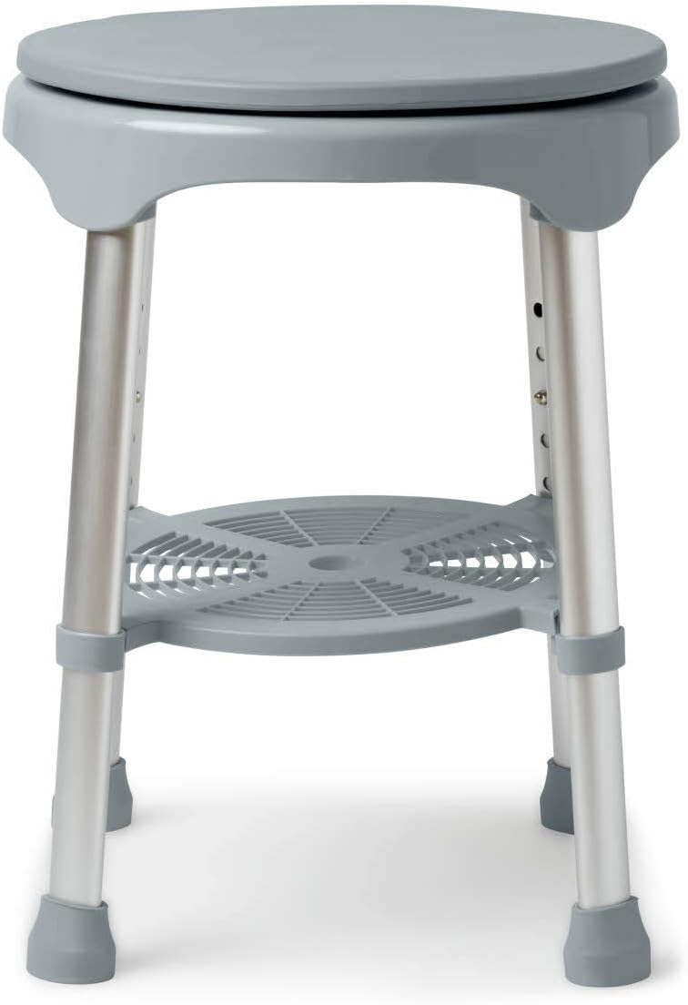Medline Durable Aluminum Frame, Round Swivel Shower Stool, Gray, Supports up to 300lbs.
