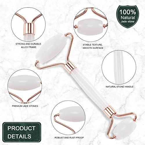 Jade Roller for Face, Facial Roller Massager Skin Care Tool, Gua Sha Facial Tools for Face, Neck, Eyes, Reduce Puffiness of The Skin - White