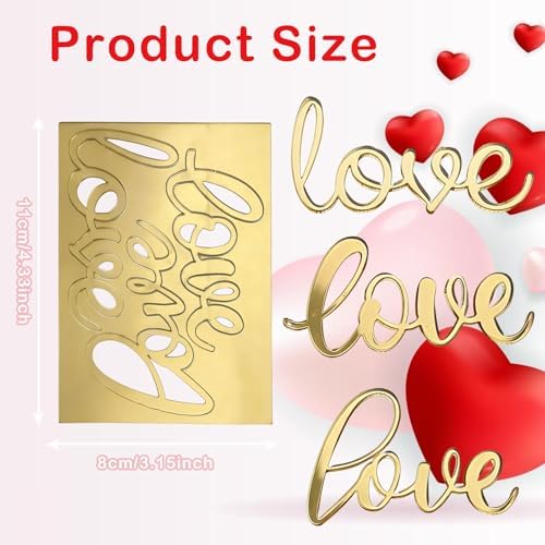 9 Pcs Gold Acrylic Love Cake Toppers Cake Decoration for Valentine's Day Wedding Engagement Birthday Party Supplies