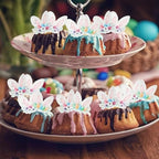 48 PCS Edible Happy Easter Bunny Ears Cupcake Toppers Wafer Paper Rabbit Ears Bunny Party Cake Decorations for Easter Day Theme Baby Shower Birthday Party Cupcake Food Decorations Supplies