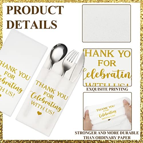 Fuutreo 100 Pcs Wedding Linen Feel Napkins Pocket Disposable Flatware Airlaid Paper Absorbent Dinner Napkins for Wedding Shower Engagement Party Decorations(Gold)