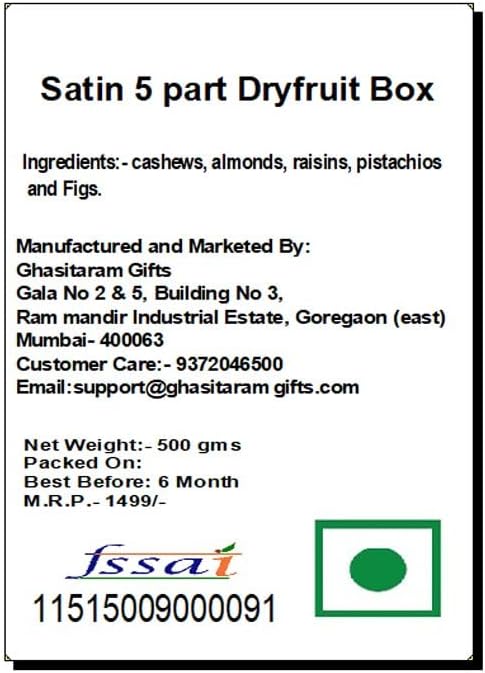 Ghasitaram Gifts Diwali Gifts Satin 5 Part Dryfruit Box - 500 g