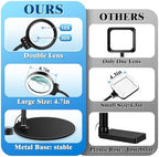 10X 30X Magnifying Glass with Light and Stand, 72 LED 3 Color Modes Stepless Dimmable, Hands Free Lighted Magnifier Desk Lamp for Close Work Craft Hobby Painting Sewing Jewelry Reading (Black)