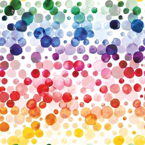 IHR Ideal Home Range Party Napkins Disposable 3-Ply Paper Lunch Napkin Pack, 6.5" x 6.5", Rainbow Dots, 20-Count