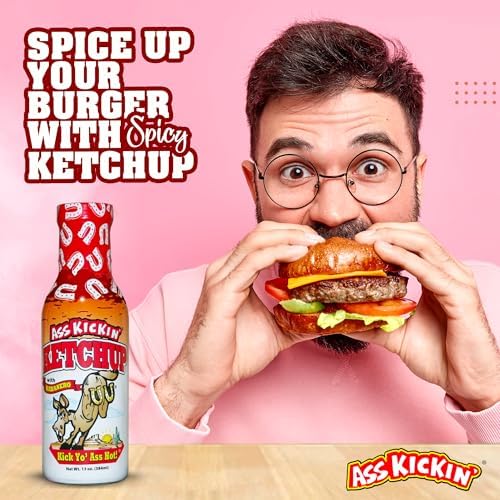 ASS KICKIN' Ketchup with Habanero – 13 oz. Bottle – Premium Gourmet Spicy Ketchup – Perfect Condiment for French Fries and Hamburgers