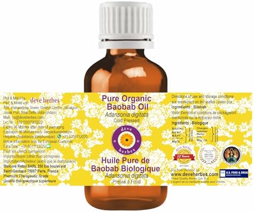 Greenwood Essential Organic Baobab Oil (Adansonia digitata) | Cold Pressed | Natural | Undiluted | For Diluting Essential Oils | For Skin & Massage | Men & Women | 15ml (0.50 oz)