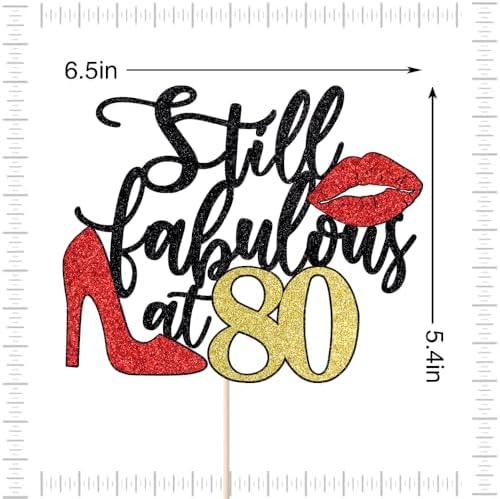 Still Fabulous at 80 Cake Topper,Happy 80th Birthday Cake Topper,Queen High heels Big Red lips Cake Topper,Women 80th Birthday Party Cake Decorations