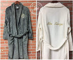 Camelsota Custom Embroidered Super Plush Microfleece Robe with Personalized Name or Text, Smoke Grey, White or Pink Monogrammed Shawl Collar Customized Front or Across Back