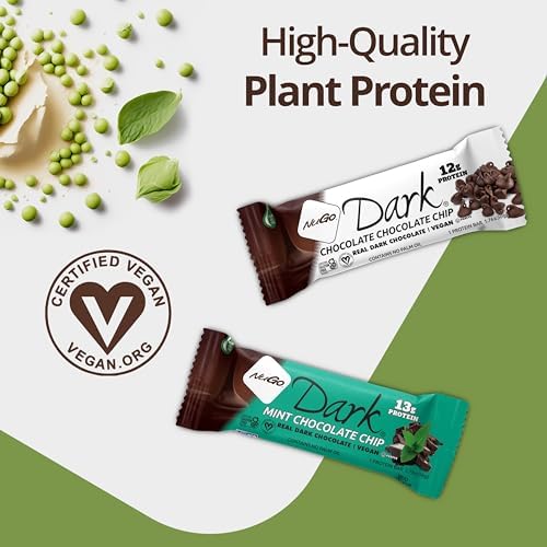NuGo Dark Variety Box - Pretzel, Chocolate Chip, Mint Chocolate Chip, Cherry, Peanut Butter Cup and Almond, 11-12g Protein, Vegan, Gluten Free, Kosher Pareve, 12 Count Variety