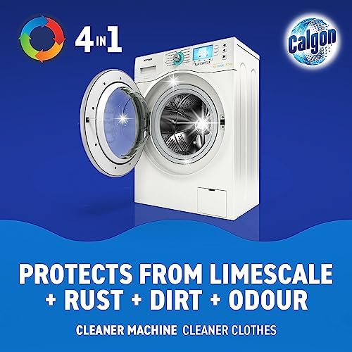 Calgon 4-in-1 Washing Machine Cleaner and Water Softener Tablets, 75 Count, Removes Limescale, Residue, Dirt, Rust & Malodours, Deep Clean, XL Pack Size