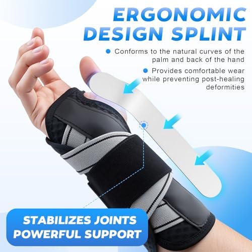 Wrist Brace for Carpal Tunnel Relief - Night & Day Wrist Support with Metal Splint, Stabilizing Brace for Tendonitis, Arthritis, Sprain, Right & Left Hand, Adjustable Fit for Men & Women