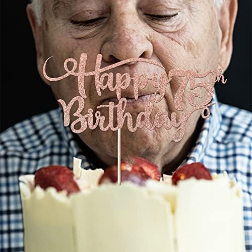 Rsstarxi 1 Pack Happy 75th Birthday Cake Topper Glitter Number 75 Seventy Five Years Old Birthday Cake Pick Decoration for Celebrating 75th Birthday Anniversary Party Supplies Rose Gold