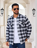 EKLENTSON Men's Flannel Shirt Jacket Quilted Lined Plaid Coats Warm Winter Jacket Thick Button Down Coat with 5 Pockets
