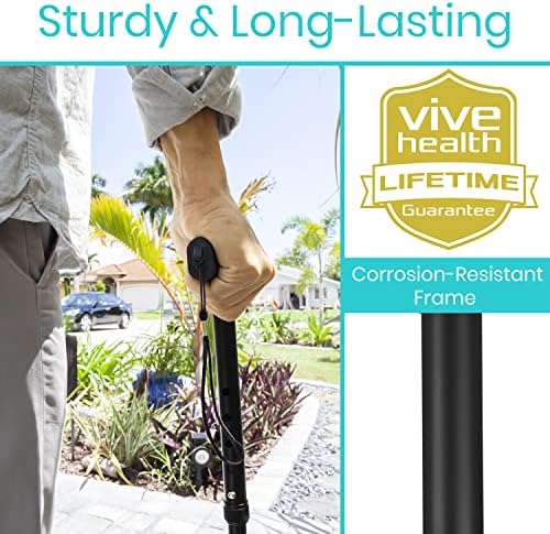 Vive Folding Cane - Foldable Walking Cane for Men, Women - Fold-up, Collapsible, Lightweight, Adjustable, Portable Hand Walking Stick - Balancing Mobility Aid - Sleek, Comfortable