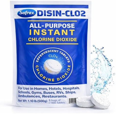DISIN-CLO2 Multi-Purpose Instant Chlorine Dioxide Tablets – Fast-Acting Cleaning & Deodorizing Tablets for Home, Kitchen & Travel – Freshness Booster for Surfaces, Water Containers & Everyday Use