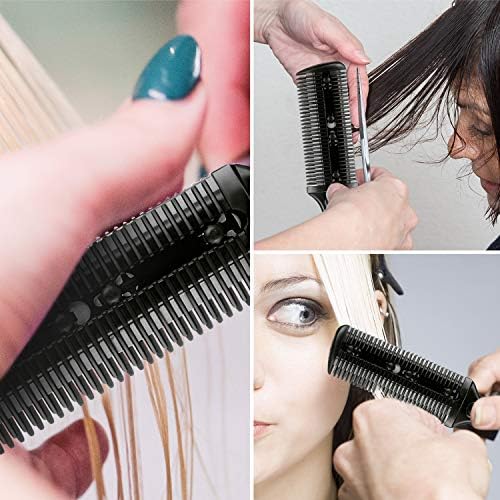 Maitys 3 Pcs Haircut Razor Comb Hair Cutting Comb with 12 Replacement Blades Double Edge Shaper for Salon & Home Styling Split Ends Trimmer Styler for Thick and Thin Hair(Black)