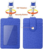 Life-Mate Badge Holder - Leather ID Badge Card Holder Wallet Case with 3 Cards Slot and Neck Lanyard/Strap. Additional Retractable Badge Reel with Belt Clip (Blue, Linen Finish)