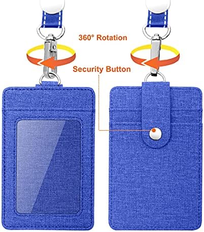Life-Mate Badge Holder - Leather ID Badge Card Holder Wallet Case with 3 Cards Slot and Neck Lanyard/Strap. Additional Retractable Badge Reel with Belt Clip (Blue, Linen Finish)