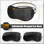 Tarpop 200 Pcs Eye Mask Sleeping Blindfold Eye Cover with Adjustable Strap for Games Party Team Building Travel Individually Wrapped Sleep Mask for Women Men (Black)