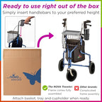 NOVA Traveler Folding 3-Wheel Walker with Tray, Basket, Pouch & Cup Holder, Lightweight Mobility Aid for Seniors & Adults, 8” All-Terrain Wheels for Tight Spaces & Travel, Blue