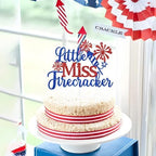 Little Miss Firecracker Cake Topper, 4th of July Birthday Cake Decorations, Patriotic America Independence Day Theme Baby Shower/Gender Reveal/Birthday Party Decorations