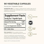 Solgar Gentle Iron 25mg, 90 Vegetable Capsules - Energy, Normal Red Blood Cell Production - Gentle on the Stomach - Non-GMO, Vegan, Gluten Free, Dairy Free, Kosher - 90 Servings