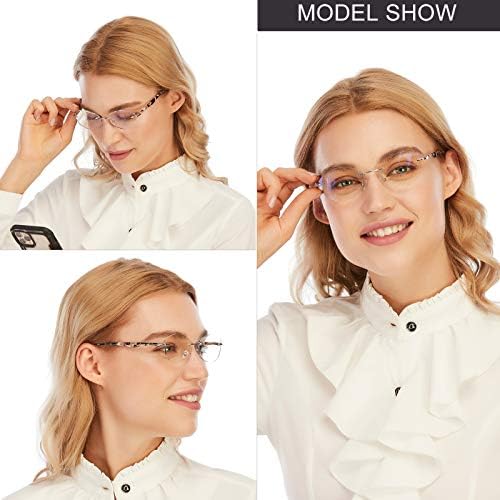 AQWANO Rimless Computer Reading Glasses Women Fashion Designer Blue Light Blocking with UV400 Protect Clear Lens Pattern Frame Ladies Readers,2.0