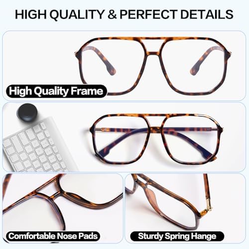 Oversized Square Reading Glasses for Women/Men, Large Aviator Anti Blue Light Reader, Big Frame Anti Glare Eywear