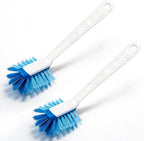 2 Pack Long Handle Kitchen Cleaning Brush with Built-in Scraper, Hard Bristle Dish Scrubber for Pots, Pans, Non-Stick Cookware, Sinks, Countertops & Stove Tops