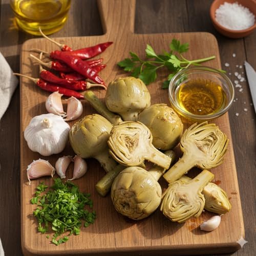 Montinaro Italian Artichoke Hearts with Stems – Roman Style – Marinated in Olive Oil – Ready to Serve – Gourmet Antipasto Jar – 2.2 lb (1kg) – Imported from Italy