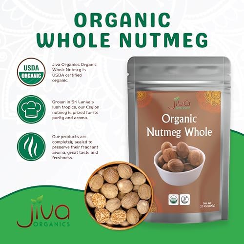 Jiva Organics Organic Nutmeg Whole 3.5 oz (100g) - Premium Grade Nutmeg from Sri Lanka – Non-GMO, Fresh & Aromatic Spice for Baking, Cooking & Grating