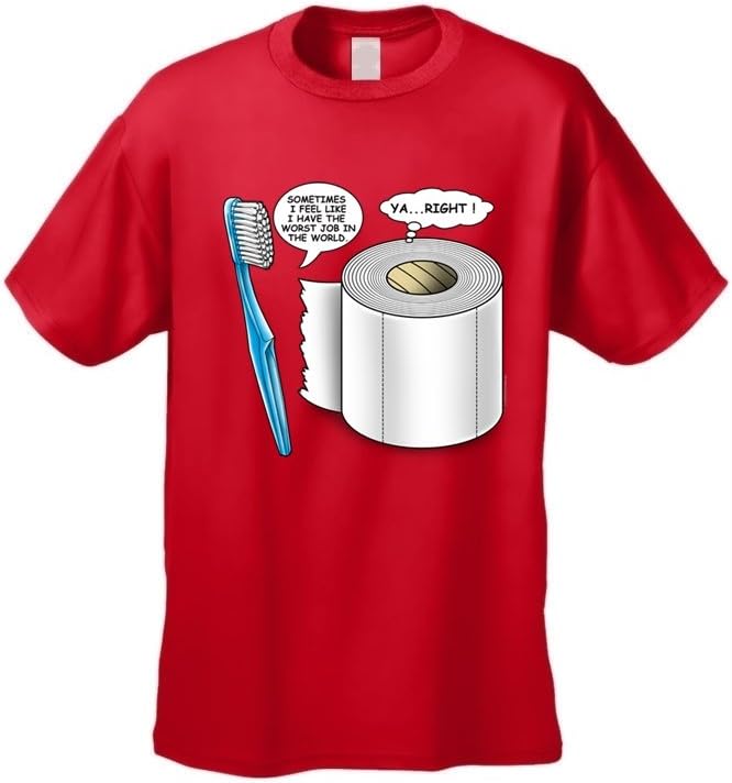 Men's Funny Worst Job Toothbrush/Toilet Paper RED T-Shirt (LG)