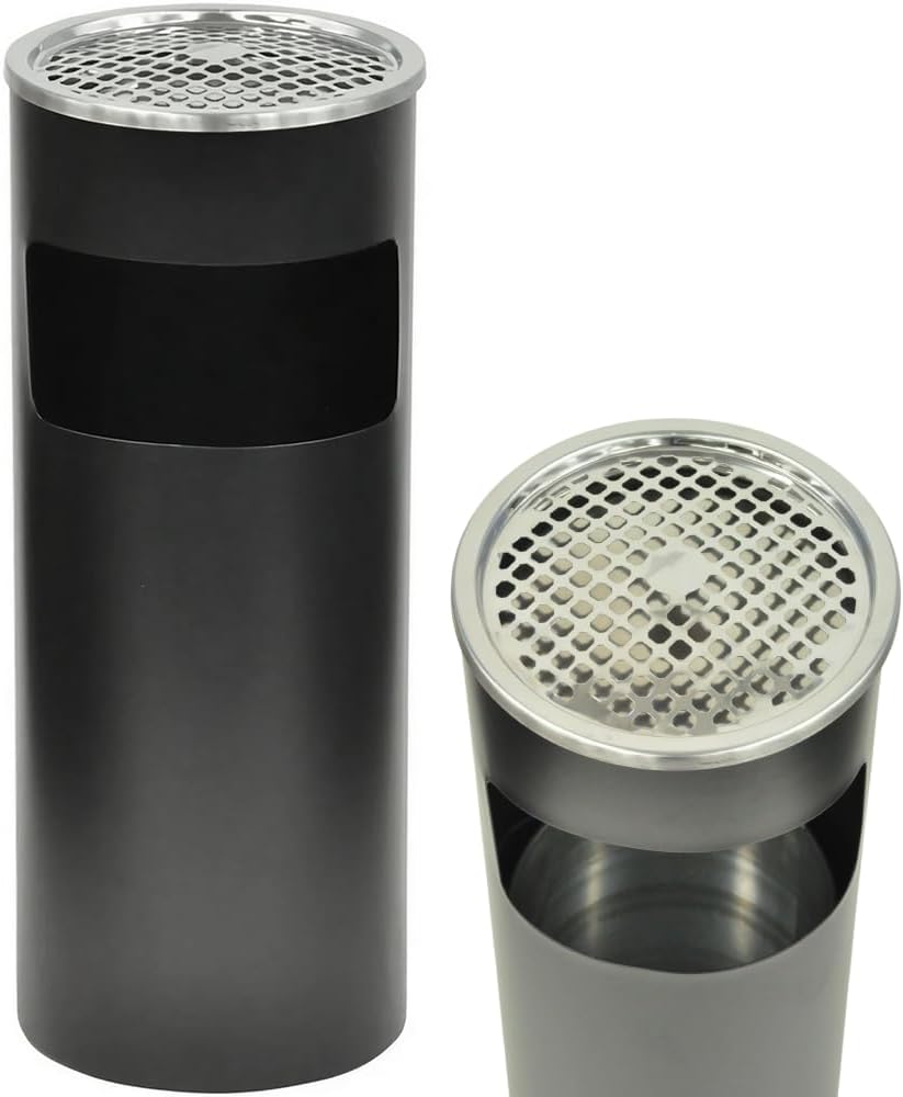 Japard Outdoor Ashtray Trash Can, Stainless Steel Garbage Can, Round Commercial Waste Bin Container Receptacle for Office, Hotel Black