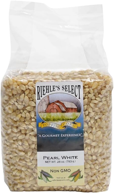 Riehle's Select Popping Corn - Pearl White Old Fashioned Whole Grain Popcorn - 28 Ounce Resealable Bag - Non GMO, Gluten Free, Microwaveable, Stovetop and Air Popper Friendly