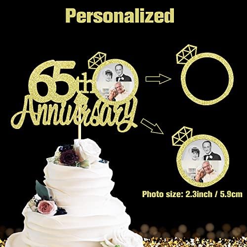 Sumerk 13 PCS Gold Glitter 65th Anniversary Cake Topper Happy 65th Anniversary Wedding Anniversary Cake Decorations