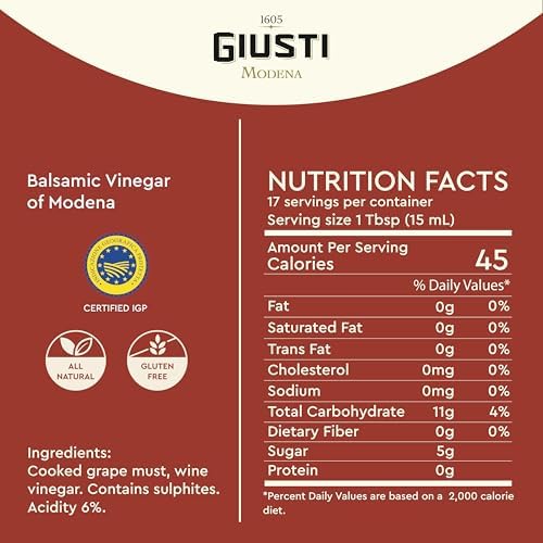 Giuseppe Giusti Balsamic Vinegar of Modena IGP – 3 Gold Medals Gran Deposito, Matured & Thick Authentic Italian Gourmet Aceto Balsamico di Modena, With Pourer – 8.45 fl oz (250 ml) - Pack of 1