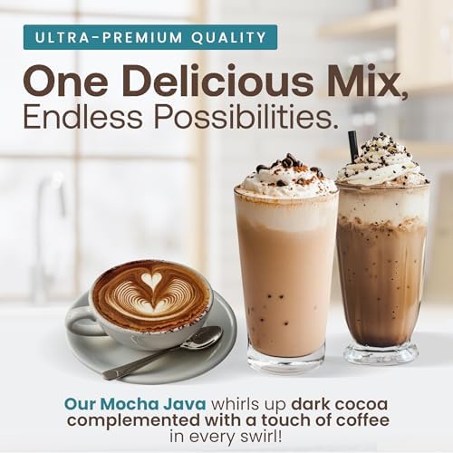 Café Essentials Mocha Java Frappe Mix – No Artificial Colors, Flavors, or Sweeteners – Shelf Stable – 61mg of Caffeine per Serving – Great for Hot, Iced, & Frozen Frappes (3.5 lb Bag, 30 Servings)