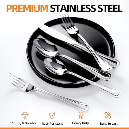 NICE KITCHEN Silverware set for 8,40 Pieces Premium Stainless Steel Silverware set,Mirror Polished Cutlery Set,Flatware Set for 8,Dishwasher Safe,Luster Series