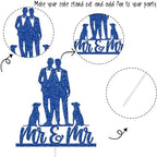 Gay Wedding Cake Topper, Mr & Mr Cake Topper With Dog Black Color Acrylic Silhouette Wedding Aniversary Party Engagement, Blue Glitter
