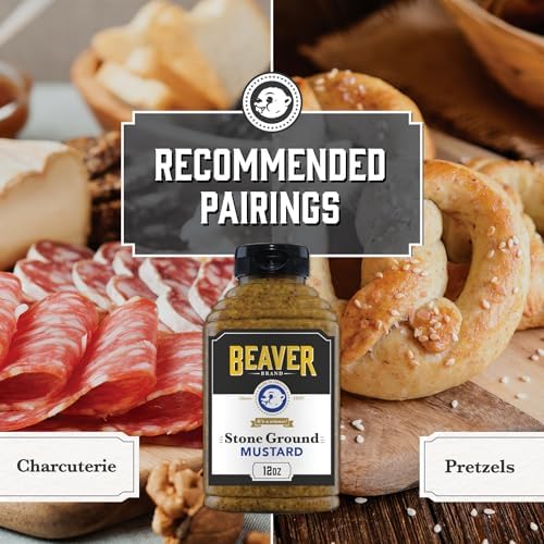 Beaver Brand Stone Ground Mustard, Traditional German-Style Whole Grain Mustard, 12 oz Squeeze Bottle
