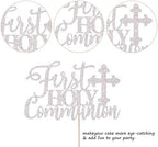 Rsstarxi 1 Pack First Holy Communion Cake Topper Glitter Christian Baby Baptism God Bless Cake Pick First Communion Theme Baby Shower Birthday Party Cake Decorations Supplies Silver