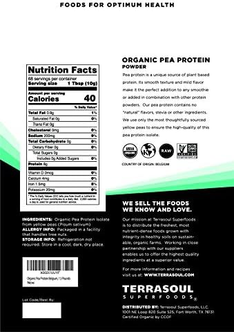 Terrasoul Superfoods Organic Pea Protein, 1.5 Lbs - European Sourced | Unflavored | Smooth Texture