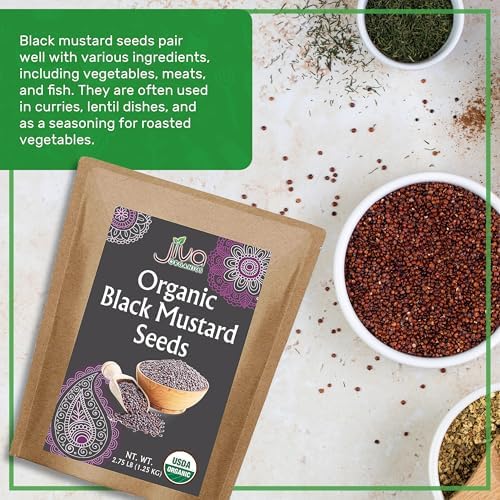 Jiva Organic Black Mustard Seeds Whole 2.75 Pound Bulk Bag - Non-GMO Keto Friendly, Non-Irradiated