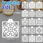 Whaline 15 Pcs Floral Tile Cookie Stencils Chinoiserie Tiles Airbrush Painting Stencils with Bead Chain Decor Biscuit Coffee Cake Baking Reusable Templates for DIY Crafts Birthday Party