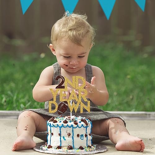 Happy 2nd Birthday Cake Topper, Football Fans 2nd Year Down Birthday Cake Decorations, Glittery Sports Themed 2nd Birthday Party Supplies